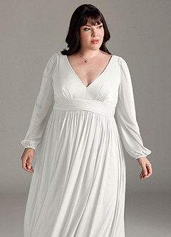 Azazie Norah Abiti da Damigella Abito A-Line in Chiffon con Maniche lunghe e Scollo a V Bianco image12