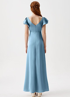 Azazie Omari Junior Steel Blue A-Line Pleated Stretch Satin Dress image7