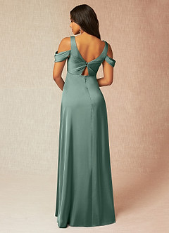 Azazie Rhea Robes de demoiselle d'honneur de maternité Robe Trapèze Épaule nue plissée Longueur ras du sol Satin extensible image2