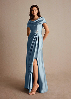 Azazie Branford Mother of the Bride Dresses Dusty Blue A-Line Pleated Stretch Satin Dress image8