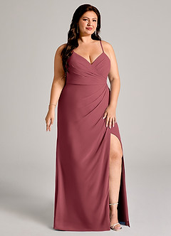 Azazie Maci Robes de demoiselle d'honneur Robe Fourreau en Mousseline de soie Plissée Merlot image11