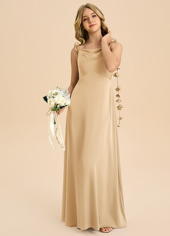 Azazie Gumdrop Junior Robe Empire en Satin extensible Plissée Or image2