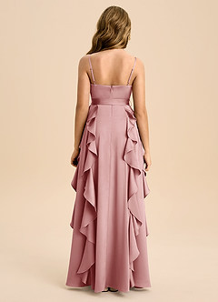 Azazie Peyton Junior Robe Trapèze en Satin extensible Plissée Rose Poussiéreuse image2