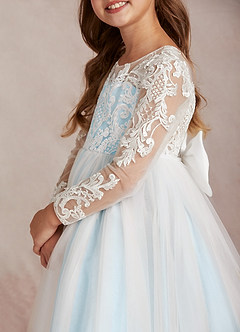 Azazie Elodie Robe Demoiselle D'honneur Fillette Robe Princesse en Dentelle Ivoire Bleu Ciel image7