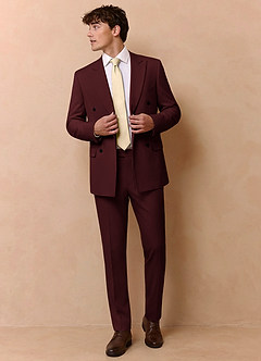 front Collins Burgundy Double Breasted Wool Blend Suit