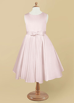 Azazie Coco Blumenmädchenkleider A-Linie Schleifen Matte Satin Kleid Zartrosa image5