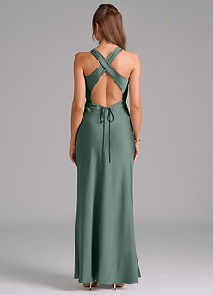 Azazie Evadne Bridesmaid Dresses Sea Moss A-Line Pleated Stretch Satin Dress image2