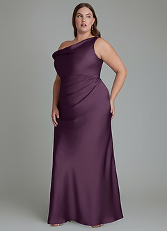 Azazie Emerson Brudtärnklänningar Klänning av Sjöjungfru i Stretch Satin Off the shoulder Plommon image11