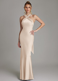 Azazie Reign Bridesmaid Dresses White Alabaster Mermaid Pleated Stretch Satin Dress image1