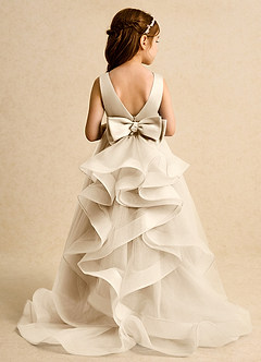 Azazie Lior Flower Girl Dresses Champagne Ball-Gown Pleated Tulle Dress image8