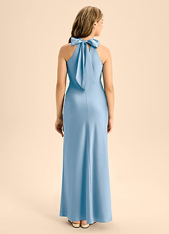 Azazie Doretta Junior Powder Blue A-Line Pleated Stretch Satin Dress image2