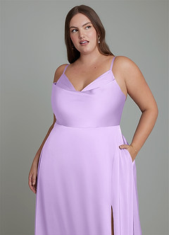 Azazie Sarella Bridesmaid Dresses Lilac A-Line Pleated Stretch Satin Dress image8