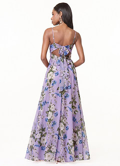 Azazie Zeya Bridesmaid Dresses Lilac Floral A-Line V-Neck Pleated Chiffon Dress image3