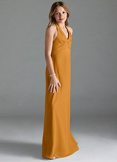 Azazie Tessie Junior A-Linie Plissee Chiffon Kleid Butterscotch image4
