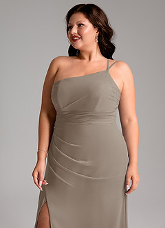 Azazie Eren Bridesmaid Dresses Taupe Sheath One Shoulder Chiffon Dress image13