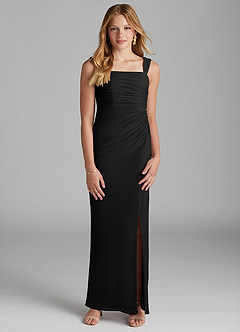 Azazie Jesaphine Junior Black Sheath Pleated Stretch Chiffon Dress image3
