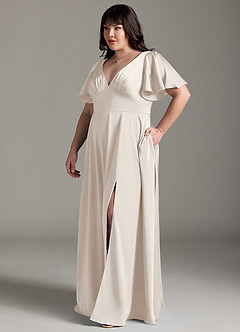 Azazie Kimber Bridesmaid Dresses White Alabaster A-Line Ruched Stretch Satin Dress image10