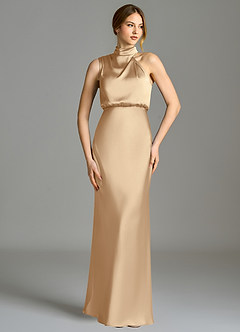 Azazie Brylie Final Sale Champagne Mermaid Pleated Stretch Satin Dress image5