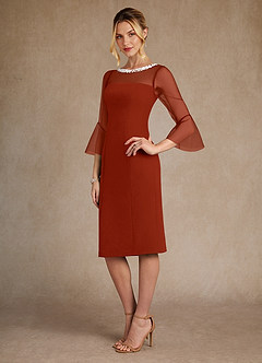Azazie Bellevue Mother of the Bride Dresses Rust Sheath Beaded Stretch Crepe Dress image2