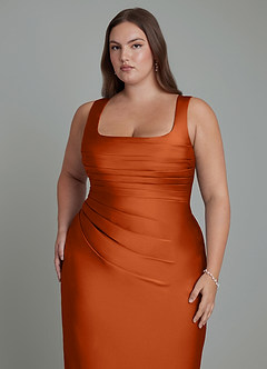 Azazie Agustina Robes de demoiselle d'honneur Robe Sirène en Satin extensible Corset Orange Brûlée image12
