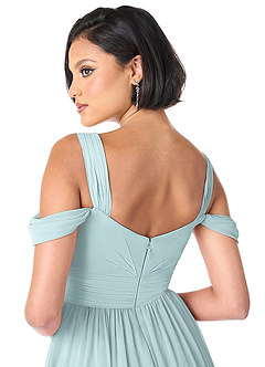 Azazie Lianne Brautjungfernkleider A-Linie Schulterfrei Chiffon Kleid Nebel image6