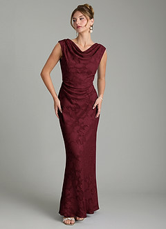 Azazie Kieryn Bridesmaid Dresses Cabernet Mermaid Pleated Floral Burnout Dress image5