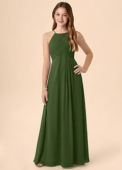 Azazie Ginny Junior Linia A Pofałdowany Szyfon Długość podłogi Młodsza druhna Sukienka image1