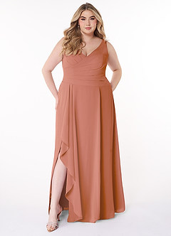 Azazie Kori Robes de demoiselle d'honneur Robe Trapèze en Mousseline de soie Plissée Mai Tai image6