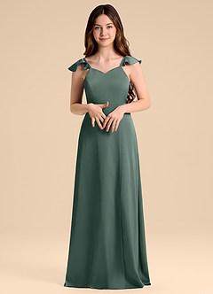 Azazie Everett Junior Sea Moss A-Line Bow Stretch Satin Dress image5