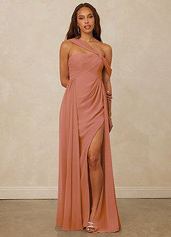 Christian Siriano Bridal for Azazie 1014 Robes de demoiselle d'honneur Robe Trapèze en Mousseline de soie Épaule décolletée Mai Tai image1