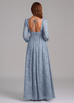 Azazie Norah Robes de demoiselle d'honneur Robe Trapèze en Blumen-Burnout Manche longue Bleu Poussiéreux image6