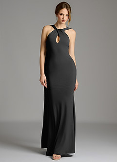 Azazie Sable 신부 들러리 드레스 인어 주름진 프리미엄 스트레치 저지 바닥 길이 드레스 image6