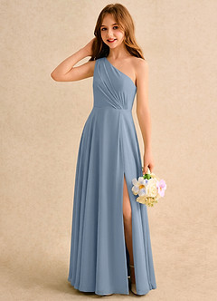 Azazie Puddles Junior Formal Flower Girl Klänningar Klä A-Line i Chiffong Ena axeln image3