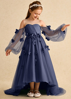 Azazie Karrie Flower Girl Dresses Stormy A-Line with Sleeves Tulle Dress image4