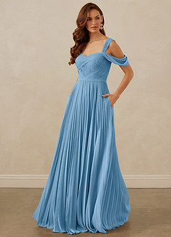 Christian Siriano Bridal for Azazie 1013 Bridesmaid Dresses Steel Blue A-Line Off the Shoulder Chiffon Dress image1
