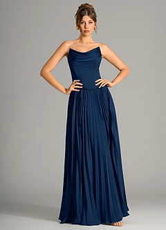 Azazie Saedra Bridesmaid Dresses Dark Navy A-Line Corset Stretch Satin Dress image3