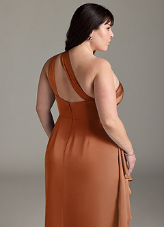 Azazie Maive Bridesmaid Dresses Copper Sheath Ruched Stretch Satin Dress image12