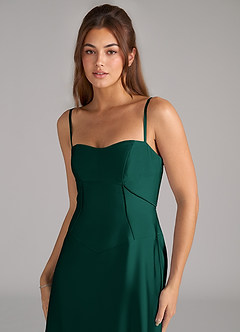 Azazie Valentine Bridesmaid Dresses Emerald A-Line Corset Stretch Satin Dress image6