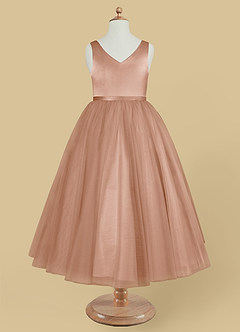 Azazie Marybell Robe Demoiselle D'honneur Fillette Robe Trapèze en Tulle Arc Champagne Rosé image5