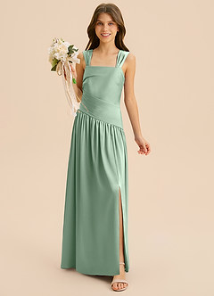 Azazie Dotty Junior Linia A Pofałdowany Satyna elastyczna Długość podłogi Młodsza druhna Sukienka image4