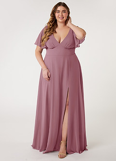 Azazie Kimber Bridesmaid Dresses Vintage Mauve A-Line Flounce Sleeve Chiffon Dress image6