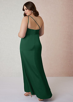 Azazie Mika Vestidos de damas de honor Vestido de Verde Oscuro de Satén Elástico de Corte Recto con Hombro unilateral image11