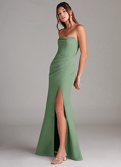 Azazie Leonis Vestidos de damas de honor Vestido de Matcha de Gasa de Corte Recto Convertible con Sin tirantes image3