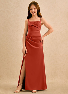 Azazie Cannoli Girls Formal vestidos de niña de las flores Vestido de Óxido de Satén Elástico de Corte en A con Plisado image3