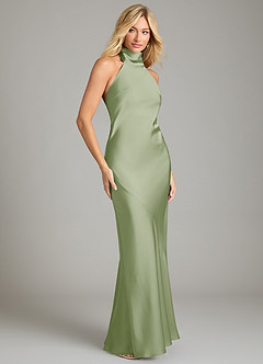 Azazie Velli Bridesmaid Dresses Dusty Sage Mermaid High Neck Stretch Satin Dress image4