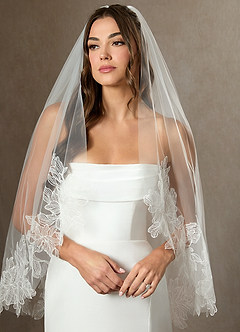 front Embroidered Floral Lace Hem Fingertip Length Veil