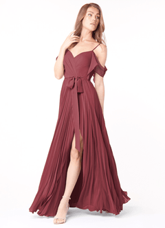 Azazie Lyney Bridesmaid Dresses Merlot A-Line Off the Shoulder Chiffon Dress image3