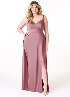 Azazie Dalilah Bridesmaid Dresses Vintage Mauve A-Line V-Neck Pleated Stretch Satin Dress image6