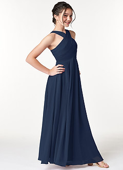 Azazie Kaleigh Junior Dark Navy A-Line Pleated Chiffon Dress image3