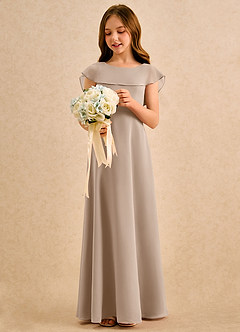 Azazie Kittie Girls Formal Flower Girl Dresses Taupe A-Line Chiffon Dress image3